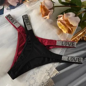 Low Waist Sexy Panties Women Thongs Rhinestones Letter Diamonds G-string Sports Thong Shorts Briefs T-back Fitness S-XL