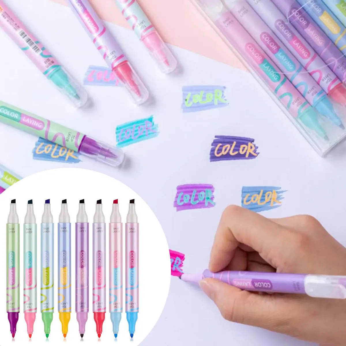 8-color color color changing note taking pen, color changing marker pen, multi color fluorescent pen for adult and children's coloring book writing, DIY greeting card making