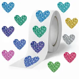 Glitter Heart Sticker (500pcs/roll), Self-adhesive Love Sticker, Decorative Sticker for Envelope Birthday Wedding Valentine's Day, Ornaments