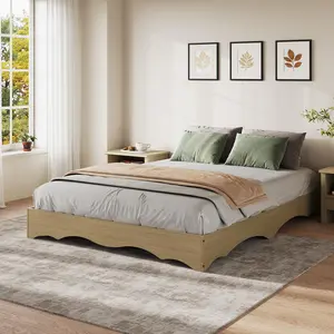 Twin XL Bed Frame, Wood Platform Bed with Wave Design, Low Bed Frame Without Headboard, Minimalist Bed Base with Noise-Free, Easy Assembly, No Box Spring Needed