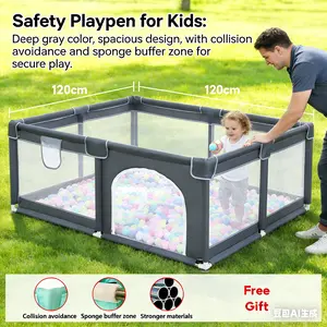 Dark Gray Toddler Playpen, Foldable Baby Activity Center, Breathable Mesh Play Yard, Compact Folding Design for Easy Storage of Baby Gear