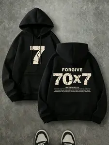 Forgive 70x7 Matthew 18:22 Double Print Hoodie, 270G Brushed Fleece Cracked Vintage Christian Front Back Graphic Hooded Sweatshirt, Religious Faith Casual Streetwear Pullover For Men Women