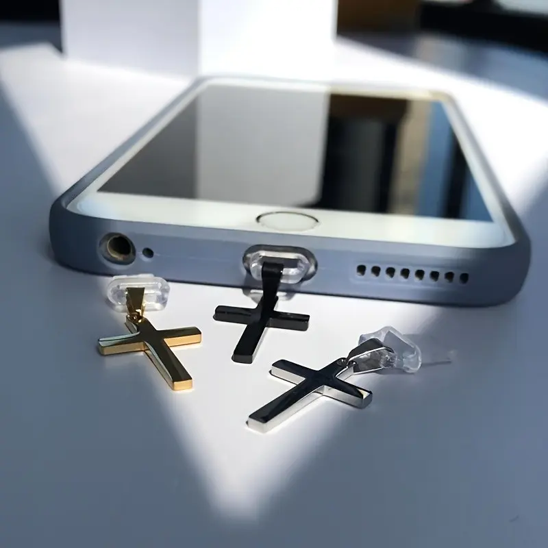 Goth Cross Phone Dust Plug Charm, Y2K Cool Aesthetic Metal Pendant, DIY Anti-Dust Cover for Smartphone iPhone & Type-C, Stainless Steel Accessory, Cellphone, Phone Charms, Phone Accessories, Mobile Phone Accessories
