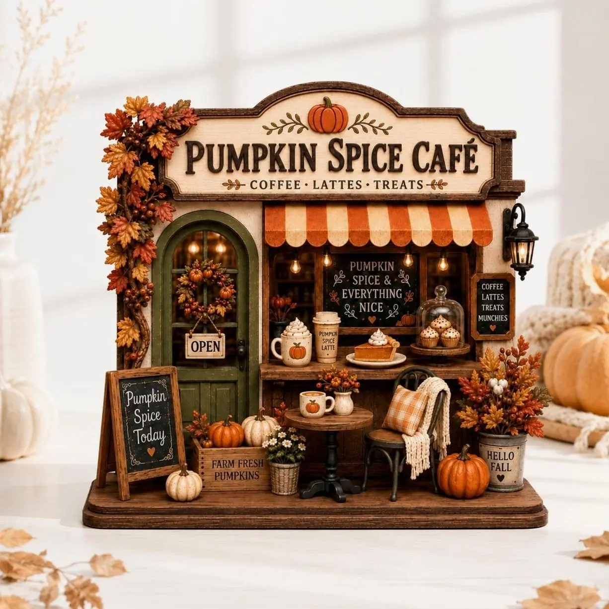 Pumpkin Spice Café 2D Flat Wooden Block,Fall Coffee Bar Decor,Autumn Cafe Farmhouse Decor, Pumpkin Latte Shelf Decor, Thanksgiving Gift
