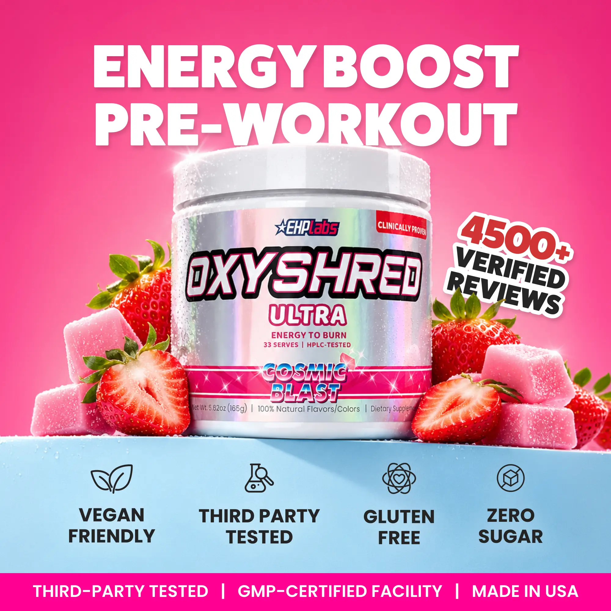 OxyShred Ultra Pre-Workout Energy Powder, 33 Serves - Energy Boost & Focus Support - 150mg Caffeine - Zero Sugar, Vegan & Gluten-Free - Pre-Workout Drink for Adults