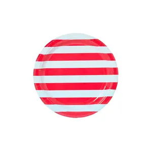 Cherry and Sky Beach Umbrella Stripes Dessert Plate - 8 pack