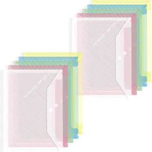 Plastic File Folders for Documents, 10 count Plastic Envelopes with Snap Closure, Transparent Striped Folders,  Document Organizer, A4 Size with Pockets