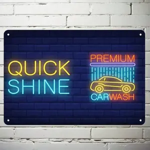Aluminum Car Wash Neon Sign 8x12 Inches Wall Decor Light for Auto Detailing Shop Garage Business Metal Tin Wooden Acrylic Iron Replacement
