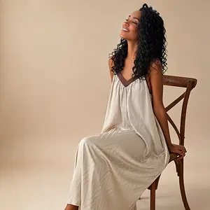 Women’s Summer Nightdress – Lightweight Ice Silk Spaghetti Strap Maxi Dress with Elegant Back Design, Luxurious Feel