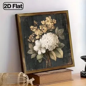 8X8 Inch Summer Floral Wall Pediment with Recycled Wood Frame - Vintage Hydrangea Foliage Artwork, Horizontal Home Decor for Living Room, Kitchen, Bedroom, Bathroom - Christmas Holiday Gift for Mom, Son, Daughter, Friend, Flower Wall Decor