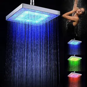8 Inch Square LED Shower Head With 7 Color Changing Lights, Adjustable Powerful SPA Water Flow, Luxury Bathroom Shower Accessory For Home Bath Relaxation