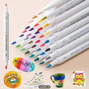 36 Colors Acrylic Paint Pens Paint Markers, Dual Tip Pens With Medium Tip And Brush Tip For Rock Painting, Wood, Ceramic, Fabric, Canvas, Easter Eggs, Pumpkin Kit, DIY Crafts