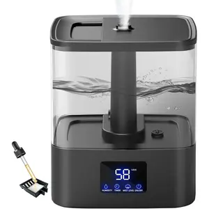4L Top Fill Humidifiers for Bedroom & 60H Runtime - Cool Mist Humidifier, 3 Mist Levels, 8H Timer, Essential Oil Tray, Humidity Display, Quiet for Bedroom, , , Large Room (Black, 4L)