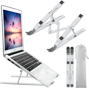 Portable Laptop Stand, Aluminum Alloy Laptop Stand for Desk, Easy to Carry, Ventilated and Heat Dissipated, Non-Slip Rubber, 6-Level Adjustable Foldable Laptop Stand