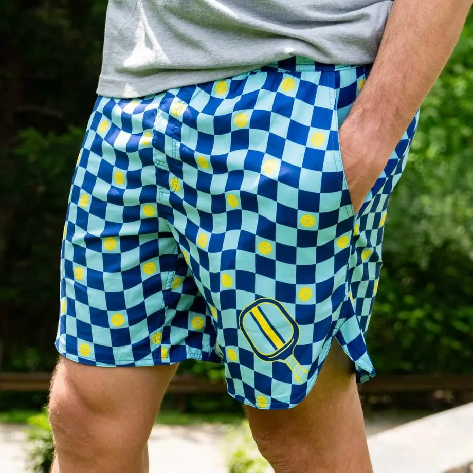 Pickleball Ryder™ Performance Men's Sports Shorts - Cross Court, Colorful Stretchy, Drawstring, Crossover Waistband, Athletic Outfits, Crossover Waistband Men's Sports Shorts, Dry Men's Sports Shorts