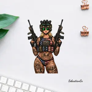 Patriotic Tactical Pinup Sticker, America 250th Anniversary Soldier Girl Decal, USA Freedom Vinyl Sticker