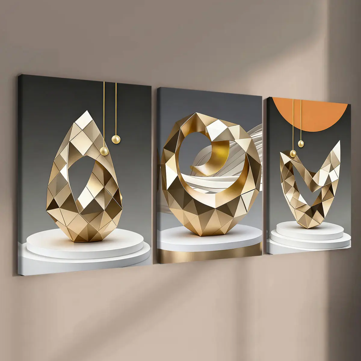 3 count wooden frame canvas, Geometric Abstract pattern poster, aesthetic art, Abstract Decoration, Stylish Living Room Decoration, Modern Family Poster, Exquisite corridor Wall Art, Modern Home Decor, HD, waterproof, Artistic, Print