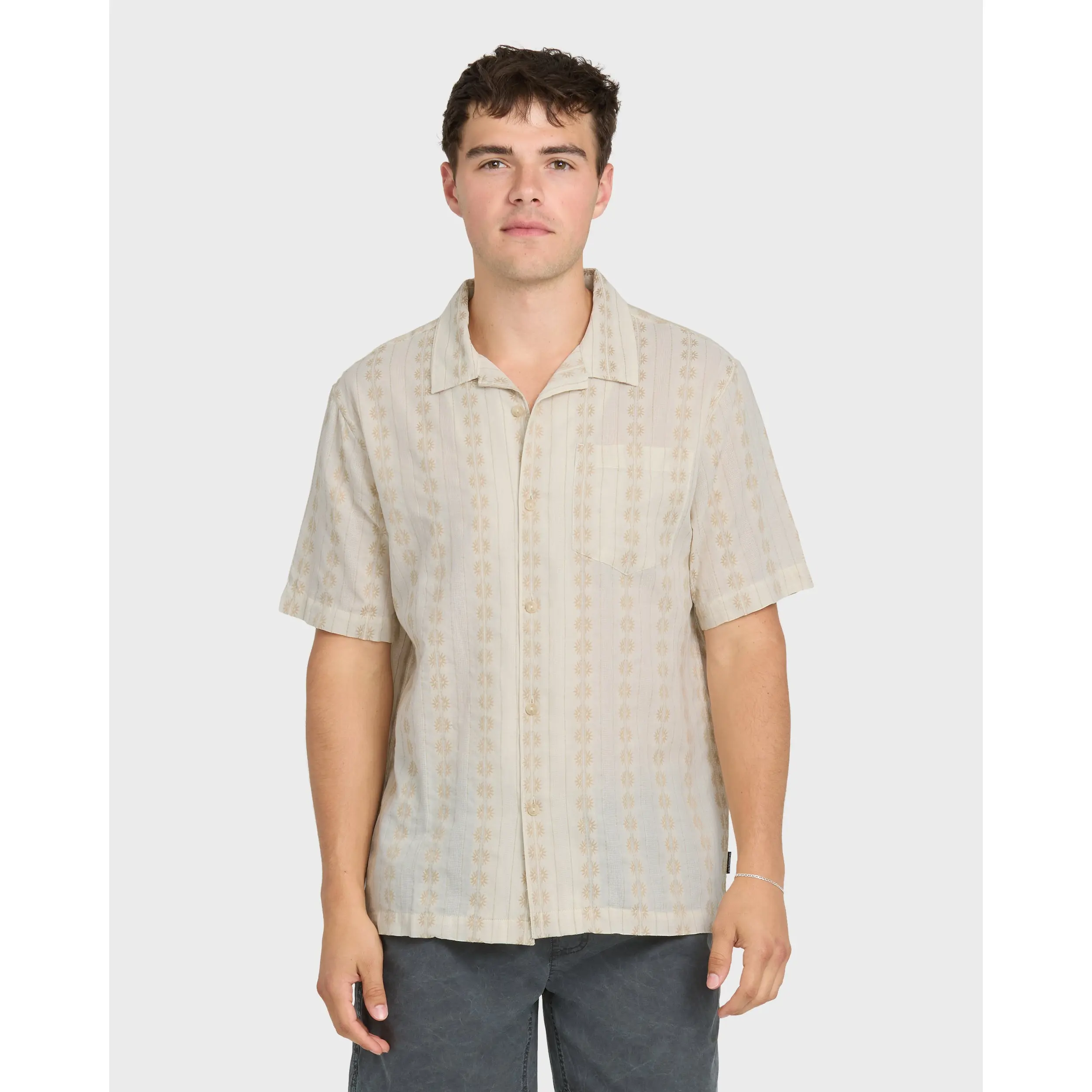 Quiksilver | Bishop Jacquard Camp Short Sleeve Cotton Shirt | Men's 100% Cotton Breathable Lightweight | Camping