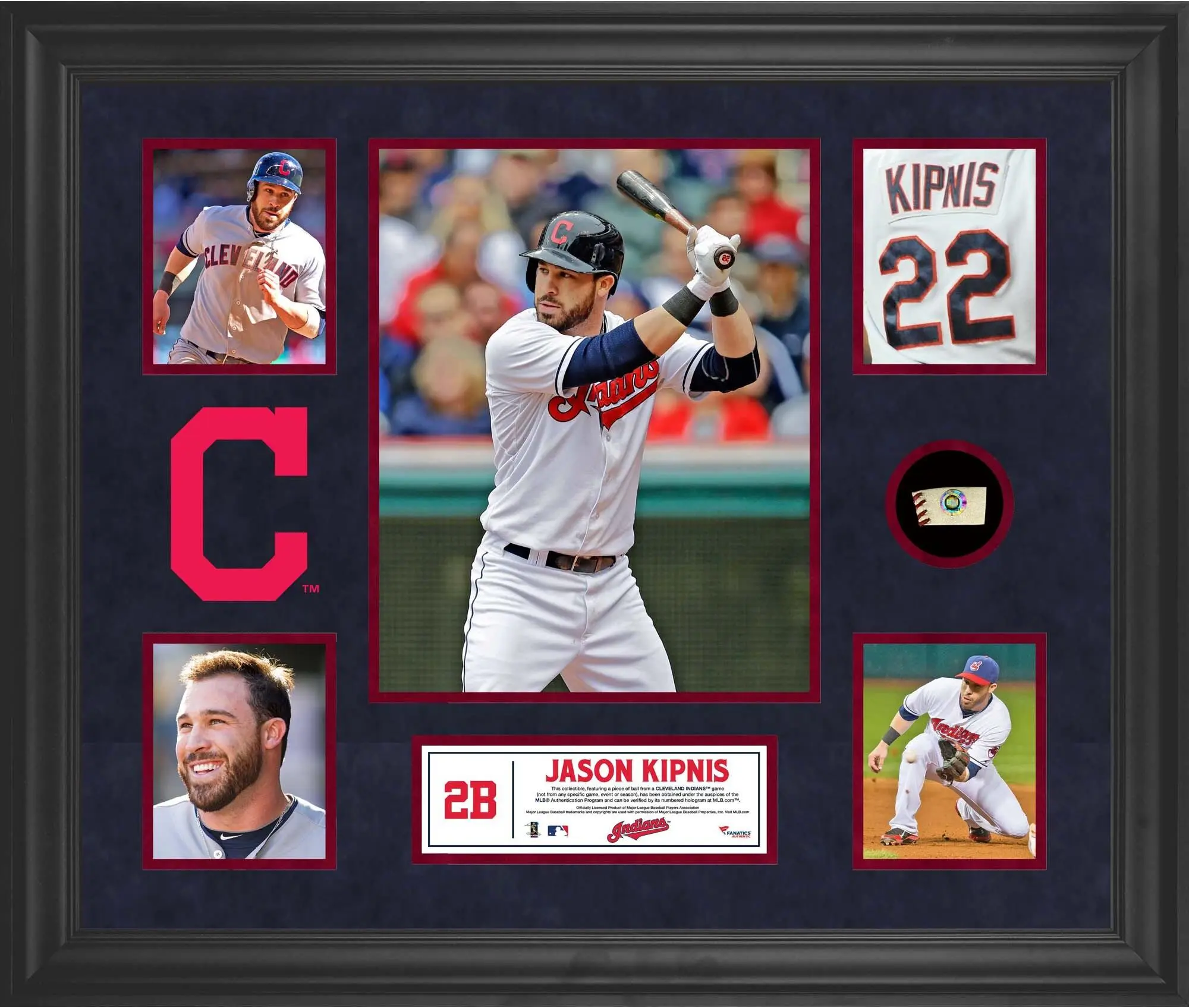 Jason Kipnis Cleveland Indians Framed 5-Photo Collage with Piece of Game-Used Ball - MLB Memorabilia