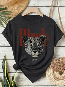 Women's Summer Casual Fashion Vintage Rhude Print T-Shirt, Round Neck Short Sleeve Top, Comfortable Breathable Fit S-Xxl