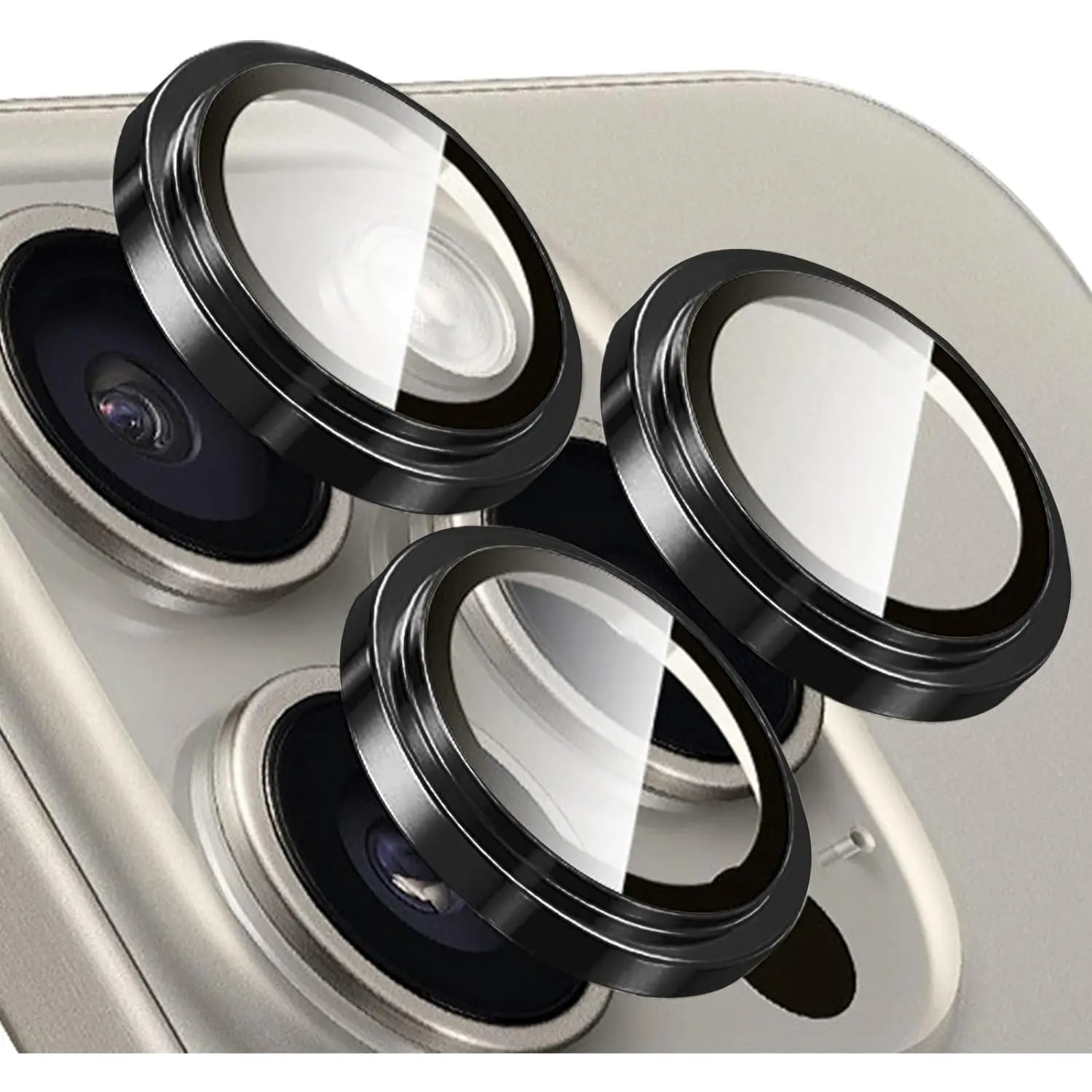 Camera Lens Protector for  15 Pro &  15 Pro Max, 9H Tempered Glass Camera Screen Cover, Black Metal Individual Ring