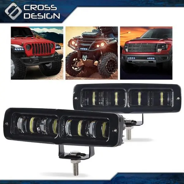 CROSSDESIGN 2PCS 6 inch LED Driving Light Bar - Mountable Spot Pods Fog Lamps, 12-24V Dustproof Shock-Resistant Long-Lasting Offroad Car Lighting for Trucks, Night Driving Compatible