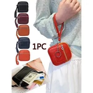 2026 New Square Leather Mini Card Wallet, Zipper Lock Coin Purse, Unisex Fashion Money Bag, All Seasons Casual Daily Accessory, Ideal Gift