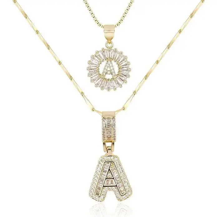 Celiky US 2Pcs Initial Letter Necklace Set, Cubic Zirconia Bubble Necklace, 14K Gold/Silver Plated, Iced Out Pendant for Women Men, Personalized Alphabet Jewelry, Anniversary Gift