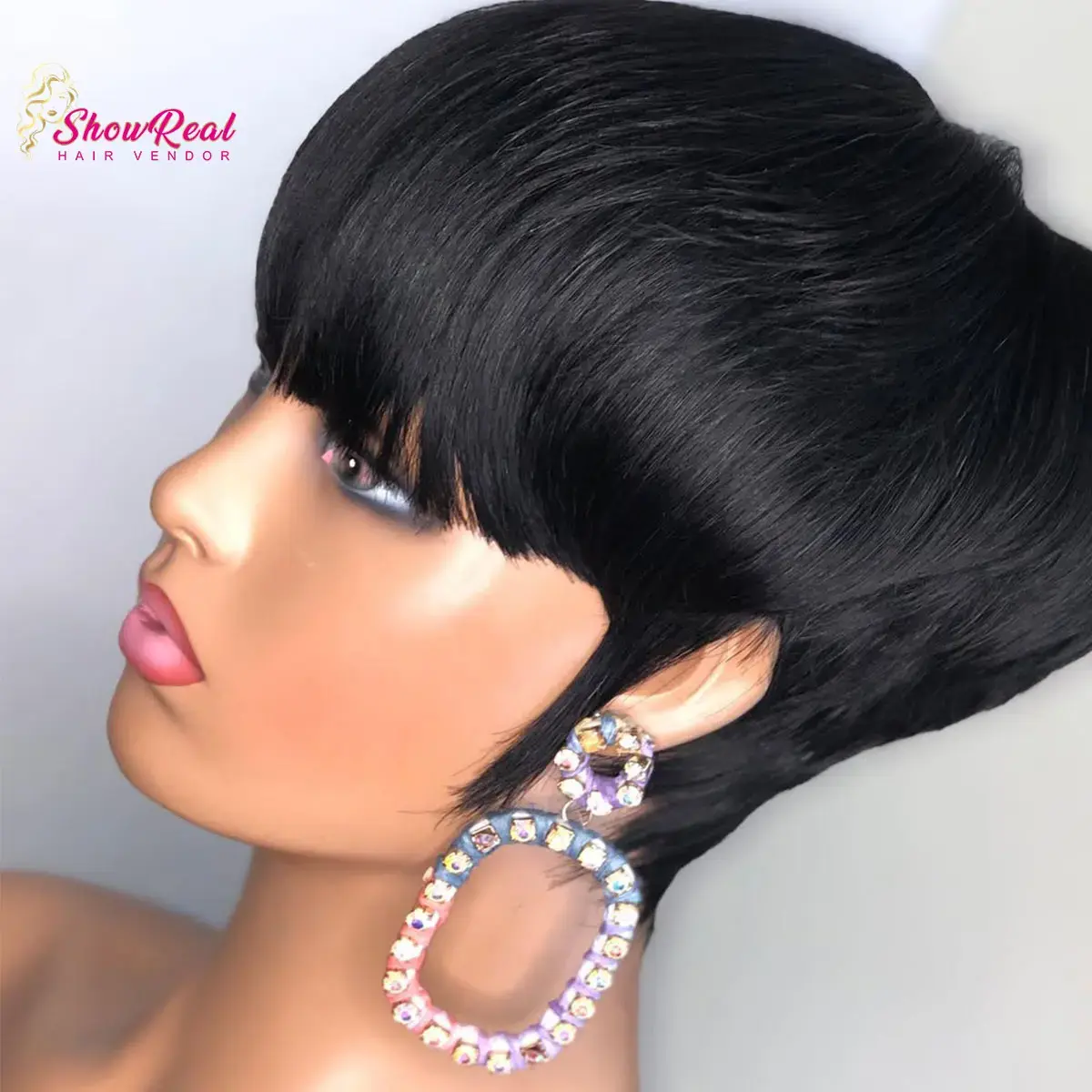 Showrealhair Wig Textured Cut Pixie Wig Quick Wave Short Layered Pixie Cut Wig Quick Wave Textured Cut Wig Human Hair Easy to Wear Fashionable Versatile Designed for Black Women Perfect for Work Party or Casual