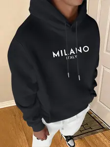 Men's Milano Italy Print Hoodie - Spring & Autumn Thin Long-Sleeve Pullover for Casual Sports & Streetwear - Stylish Milan Letter Pattern Sweatshirts - Perfect Gift for Husband or Boyfriend