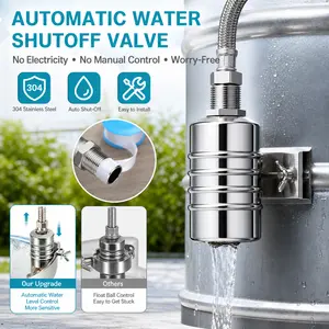 Automatic Float Valve – 1/2" to 3/4" Water Level Controller, 304 Stainless Steel Water Shut Off Valve for Tank, Pool, Livestock Trough