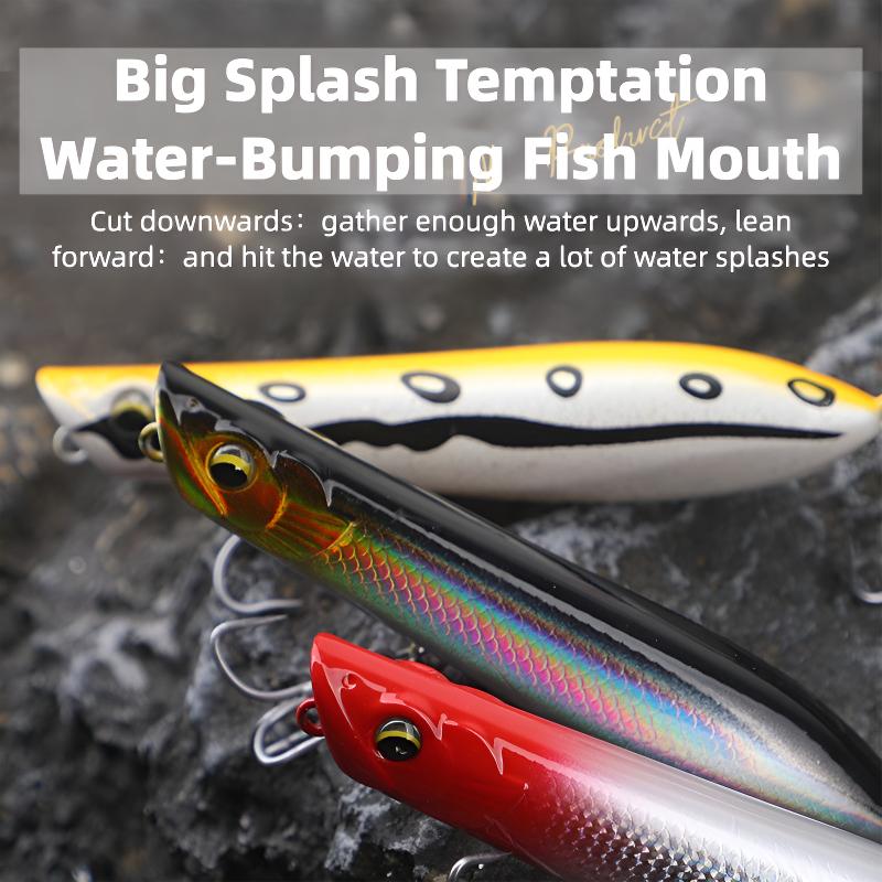 Scarlet Big Fishing Lure P2 Popper Lures with 3D Eyes, Joybait Bait Dog Mud Puppy Fishing Bait Ultra Topwater Saltwater Fishing Lures, Fishing Equipment Including Rod for GT Tuna Bass Large Fish Surf & Offshore Saltwater Fishing#big fishing lure p2