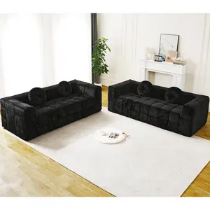 Eyisean 84.6" Modern Cloud Loveseat Sofa 2 Piece Set, Comfy Plush Upholstered Boneless Couch with Pillows, No Assembly Required, High Density Foam Deep Seat Couch for Living Room, Apartment