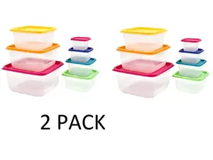 2 Pack Plastic Rainbow Food Storage Set, Multi Color, 14 Count - Kitchen Utensil & Gadget Container Portable
