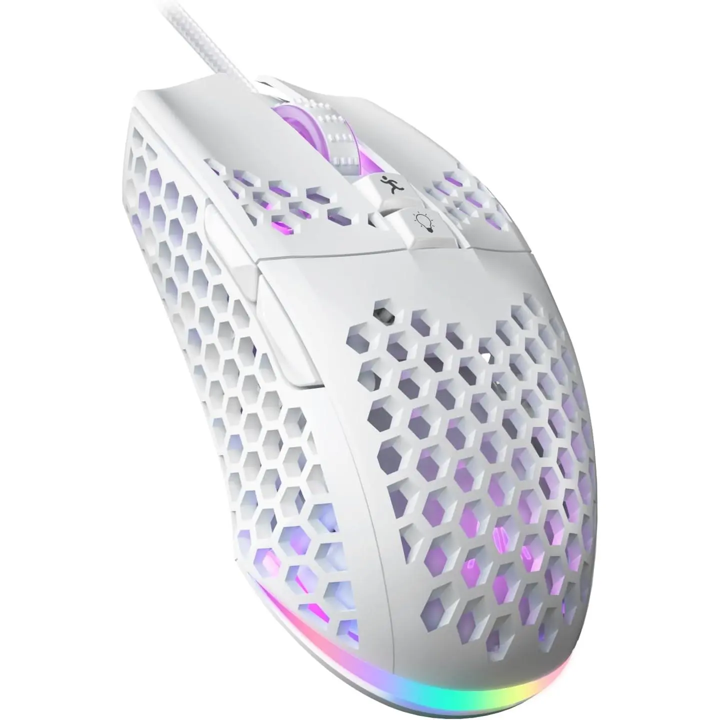 SM900 White Wired Gaming  with Honeycomb Shell, 12800 DPI, 7 Programmable Buttons, Lightweight Design for PC/ Laptop Gamer