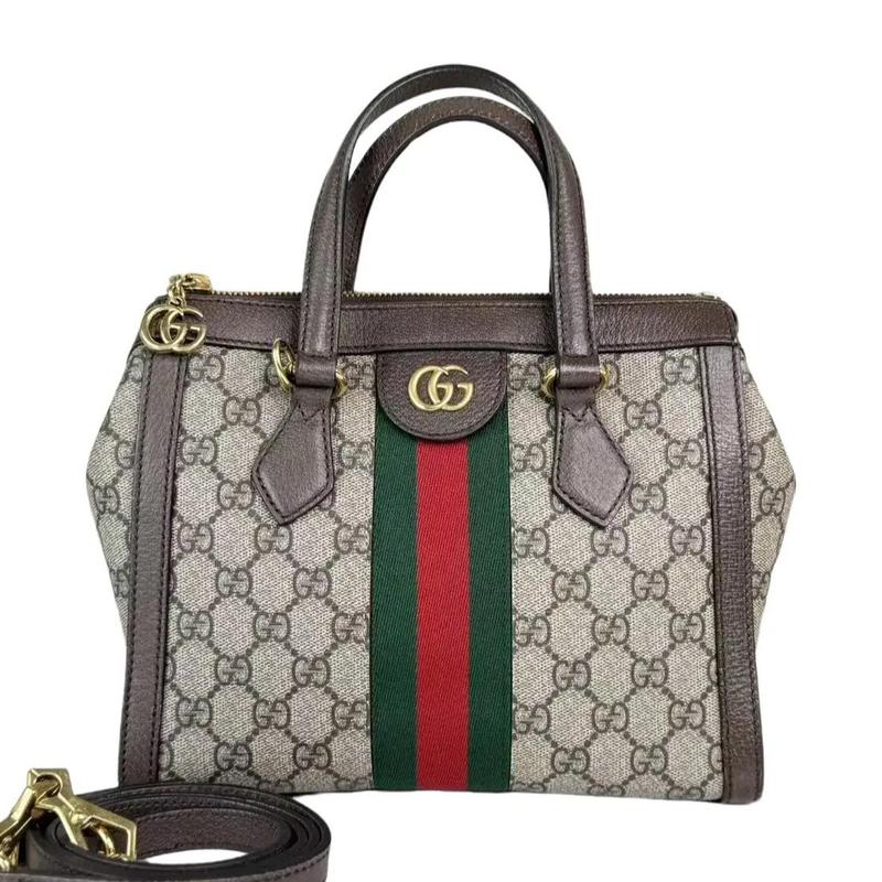Pre-owned GUCCI Leather Shoulder Bags GG Logo Supreme Ophidia Top Handle Shoulder Bag with Iconic GG Web Detail and Adjustable Strap