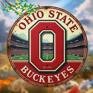 Ohio State Buckeyes Aluminum Wall Sign Flat Round Decor for Living Room Bar Garden Office Game Room Man Cave