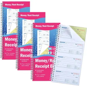 4 Pads Money and Rent Receipt Book with Spiral Bound 2 Part Carbonless Copies 5-1/4 x 11 Inch Cash Receipt Book for Business Petty Cash 200 Sets Per Book