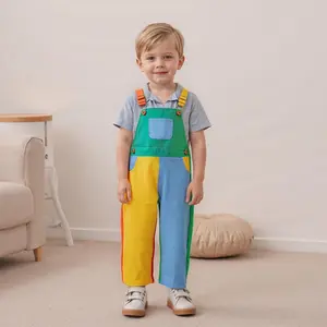 Toddler Kids Baby Boy Girl Contrast Color Overalls Pants Clothes 2T 3T 4T 5T Adjustble Shoulder Strap Romper Workwear