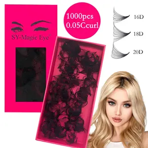 Loose Fans,1000 Pcs Premade Fans Eyelash Extensions, 16D 18D 20D, Curl C / D, Thickness 0.05mm,8-15mm / Mixed Lengths, Thin Base Premade Volume Lash Extension, Hand-grafted False Eyelashes, Natural & Soft, Party and Travel