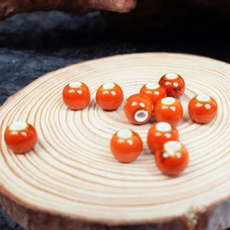 LUMAWU Handmade DIY 8mm Porcelain Beads (10 Pcs) - Leopard Orange, Soft Flower Glaze Texture, Heat-Resistant, Color-Fast for Artists, Jewelry Art, Beading Projects