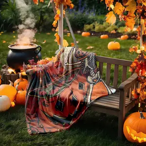 1 piece Halloween Fantasy Night: The Pumpkin and Ghost Carnival Party themed flannel blanket - Microfiber fluffy flannel sofa blanket, suitable for beds and sofas, modern design, all-season multi-purpose use, digitally printed pattern, 100%