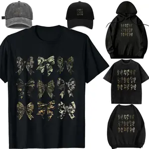Women's Acid-Wash Oversize Hooded Cotton Garment - Casual Soft Long-Sleeved Printed Round Neck DIY Transfer T-Shirt, Unisex Camo Coquette Bow Duck Hunting Polyester Linen Top (Acid-Wash Women's T-Shirts Included)