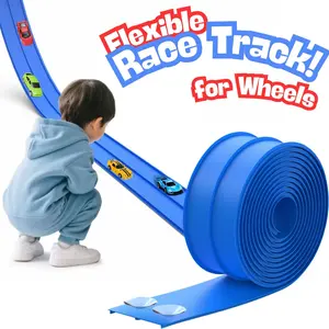 Greenish Flexible Race Track Toys for Wheels 1:64,15 Ft Flex Race Car Ramp Track with Suction Cups - Portable DIY Racetrack Compatible with Diecast 1/64th Cars Model for Boys and Girls Ages 3+