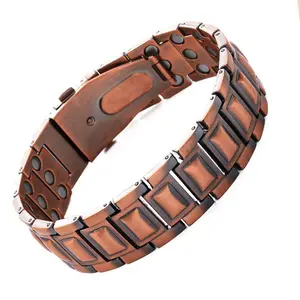 Copper Bracelet for Men,Unique Folding Clasp Wristband Brazaletes with Adjustment Tool and Jewelry Gift Box Elegant Minimalist Bangle Adjustable Cuff