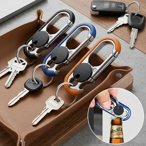 Bottle Opener Keychain for Men&Women - Multifunctional Stainless Steel Car Key Ring, Set of 3，Personalized Business Gift for Men