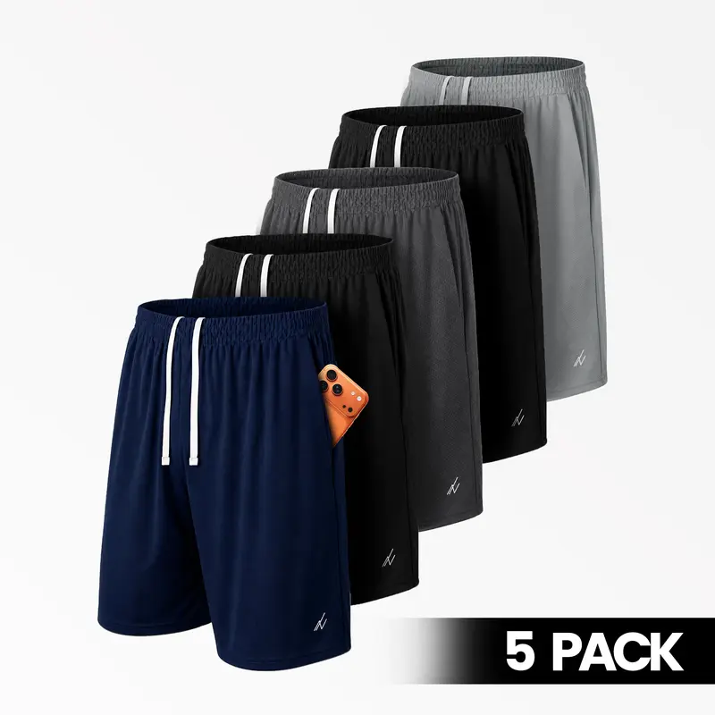 NY Threads Athletic Shorts Men - Mid-Thigh Quick Dry Gym Shorts for Running, Basketball and Workouts, Lightweight Moisture, with Pockets and Drawstring Elastic Waist