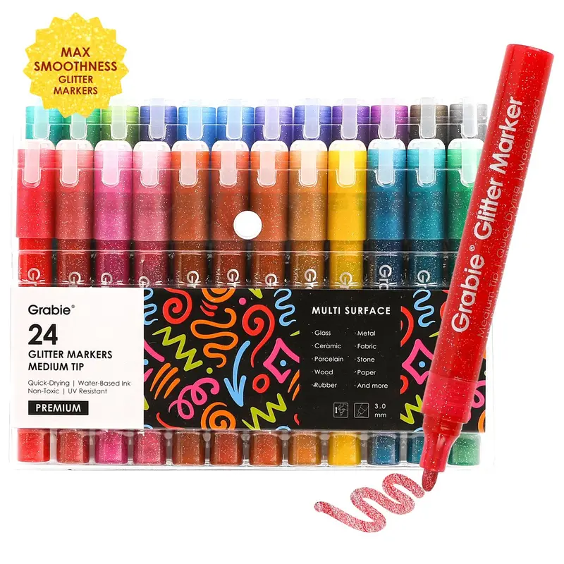 [Flash Sale] Grabie Iridescent Glitter Acrylic Paint Marker Set Of 24 acrylic pen, Art Drawing, HolidayHaul