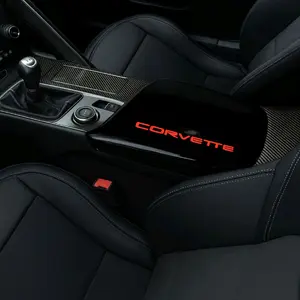 Corvette LED Armrest Cover 2014-2019 - Custom Handmade with Red LED Logo & Sleek Illuminated Upgrade for Your Cabin