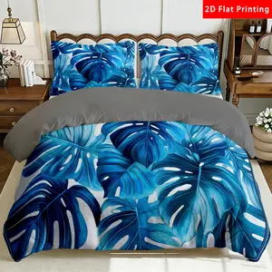 2/3 Pcs 2D Flat Tropical Blue Monstera Leaf Milk Velvet Duvet Cover Set Tropical Blue Monstera Bedding Set Quilt Cover 1 Duvet Cover + 1/2 Pillowcases Tropical Blue Monstera Top Sheet Decorative Bedding Bedroom Decor The Preferred Pick for Bedding